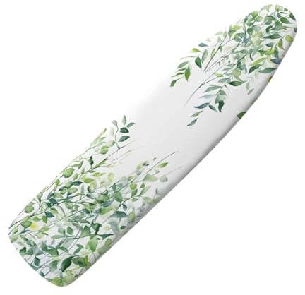 Hinthetall Green Leaves Ironing Board Cover and Pad Standard Full Size Iron Covers with Hook and Loop with Elastic Edge Scorch and Stain Resistant Thick Padding