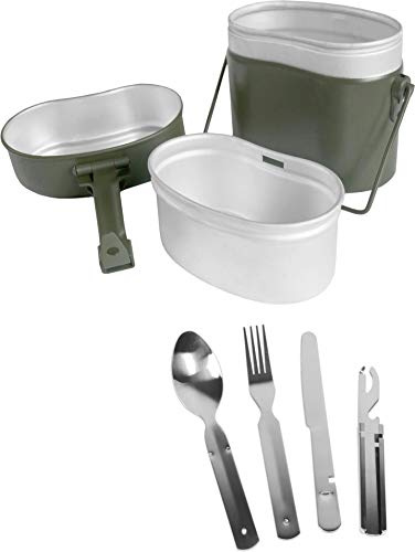 Bundeswehr Essgeschirrset Bund Essbesteck + BW Aluminium Kochgeschirr Farbe Dunkelgrün