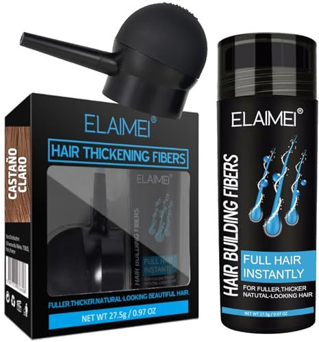 Fibras Capilares Profesionales COLOR CASTAÑO CLARO + Aplicador para Volumen y Espesor. Aplicador + Fibras Capilares Color Castaño Claro, Solución Instantánea para Pérdida de Cabello