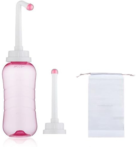 Brigtviee Po Dusche 500ML, Tragbares Bidet für die Wochenbett-Pflege, Dammspülungen, Vaginaldusche, Portable Bidet mit Aufbewahrungstasche, Peri Bottle Intimdusche Wochenbett Frau,Rosa