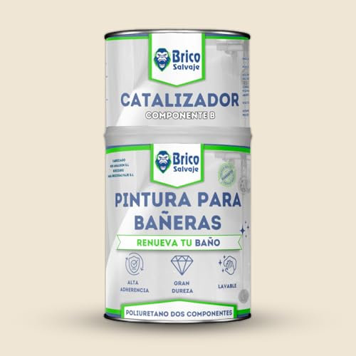BRICOSALVAJE Pintura para Bañeras Acabado SATINADO Dos Componentes 600+150 ML | Fácil Aplicación | Acabado Cerámico | Impermeable (Scarlett beige claro)
