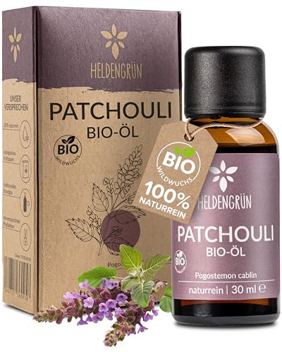 Heldengrün© BIO Patchouli Öl [100% NATURREIN] - Reines Patchouli Duftöl - Patchouliöl in Parfumqualität - Nachhaltiger Wildwuchs - Ätherisches Öl