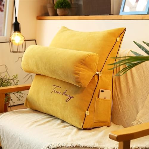 Keilkissen, Dreieckskissen, flexible Rückenstütze, verstellbares Keilkissen for den Rücken, Kopfteil-Rückenlehnenkissen for Schlafsofa, Lesekissen for Lesen und Arbeiten(Yellow,45*45*20cm (with headre