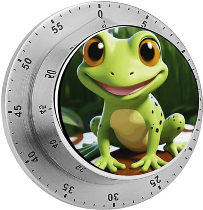 Edelstahl-Timer, niedlicher Frosch-Druck, Koch-Timer, visueller Timer, magnetisch, 60 Minuten aufziehbar, mechanischer Timer