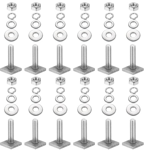 PATIKIL T Ranura Pernos M8 x 30mm, 12 Juego Cabeza Cuadrada T Pernos Techo Portaequipajes Inoxidable Acero T Pista Pernos con Tuerca Arandelas para Bicicleta Esquí Kayak Portaequipajes