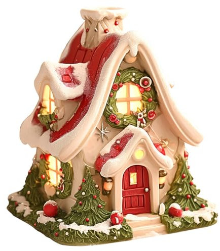 Brûleur d'encens Brûleur d'encens de maison de village de Noël Brûleur d'encens de cabane en rondins de Noël mignon, brûleur d'encens en cône de résine, support de brûleur d'encens portable pour la dé