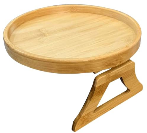 Cabilock Sofa Armtablett Holz Klappbar Runde Tischplatte Couch Beistelltisch Mit Clip Für Snacks Und Getränke