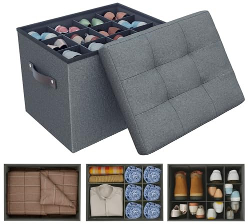 Hoiwio Storage Ottoman Shoe Organiser for Closet - Adjustable Dividers Storage Box for Shoes | Clothes | Toy | Blanket, Foldable Pouffe Footstool Small Bench Shoe Cabinet