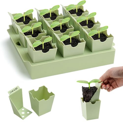 GREENBAZZAR Seed Starter Tray, Dual-Purpose Handles for Transplanting & Labeling, 9 Deep 2.3 in Cells, Extra-Thick Reusable Germination Kit, for Indoor, Outdoor & Greenhouse Use