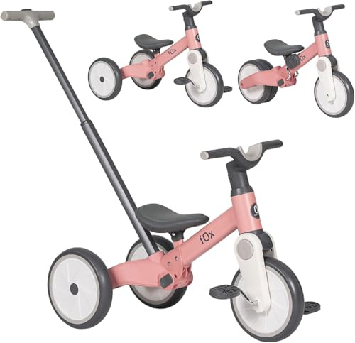 Olmitos - Triciclo Evolutivo bebé Fox 5 en 1 – Bici de Equilibrio y Pedales para Niños de 18 Meses a 3 Años - Seguro y Divertido Triciclo Sin Pedales, Bicicleta Bebe, Práctico y Seguro (Rosa)