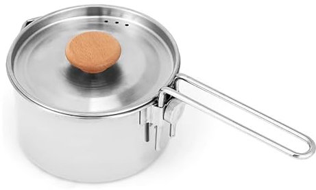 LMXRYPD Pentole da Campeggio in Acciaio Inossidabile, Gavetta da 1,5 l, Fornello Campeggio, Bollitore da Campeggio con Manico Pieghevole, per Escursionismo, Zzaino in Spalla