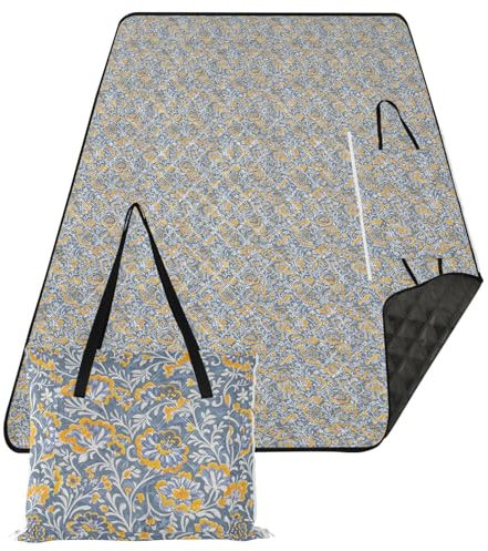 EtherSpher Trendige Vintage-Blume, Grau-Orange, wasserdichte Outdoor-Decke für Gras, faltbar, Wandern, große Stranddecke für Outdoor-Menschen, Paare, Geschenk, Manta, Para, Picknick, Extra