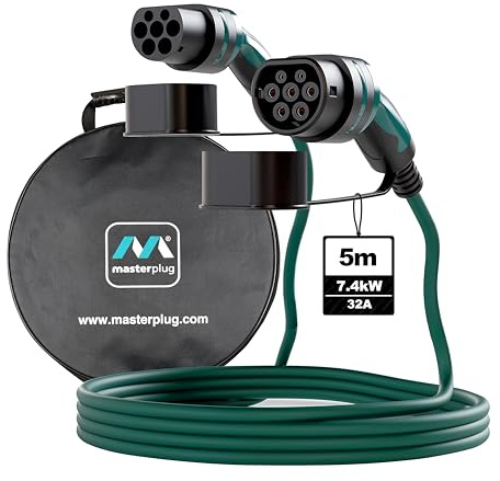Masterplug Mode 3 EV Fast Charging Cable with Carry Case, Electric and Plug-in Hybrid Vehicle Car Type 2 to Type 2, Single Phase, 5 Metre Cable, 7.4kW, 32A, EVC22325SL/CASE
