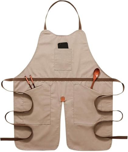 RYRYR Arbeitsschürze, Holzbearbeitungs-, Tischler- und Handwerkerschürzen for Männer, strapazierfähig, Unisex, for Küche, Garten, Töpferei, Handwerkswerkstatt, Garage (1 Stück)(Apricot)