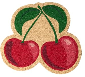 Fisura – Felpudo Original “Cerezas” de Coco con Base Antideslizante de PVC. Alfombra Entrada casa roja y Verde. Felpudo con Forma Original. 54 cm x 50 cm.