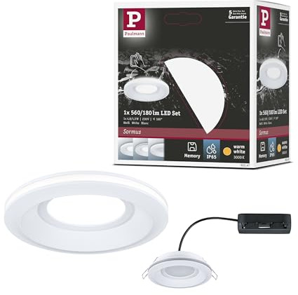 Paulmann 92247 LED Einbauleuchte Sormus IP65 rund 100mm 4,8/1,5W 560lm / 180lm 230V 3000K Weiß