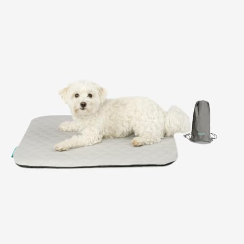 Manuly Hundedecke für unterwegs, Set aus Hundematte selbstaufblasend, kühlendem wasserabweisenden Bezug und Tragetasche, waschmaschinentauglich, Bezug kann gewechselt Werden, 60x40x3,5cm, 470g