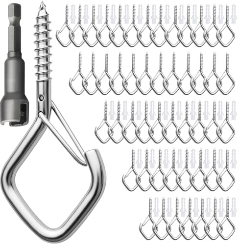 Gucass 50 Stück Schraubhaken Edelstahl, Silber Haken zum Schrauben mit Sicherung, Hakenschrauben Einschraubhaken zum Aufhängen Topfplanzen Lichterketten Windspielen und Vogelhäuser(Raute)