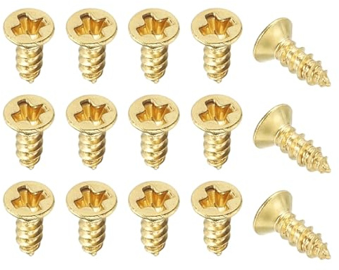 YELARXI Brass Wood Screws Self Tapping Screws, M2 x 6 mm Flat Cross Head Fit for Door Hinges Electronics Furniture (100 Pack, Gold Tone)