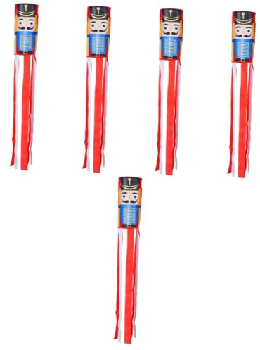 BESTonZON 5pcs Wear Resistant Nutcracker Pattern Windsock for Outdoor Festival Hanging Decor Durable Cloth Garden Flag with Lightweight Design Home Patio Atmosphere Enhancer Easy Use