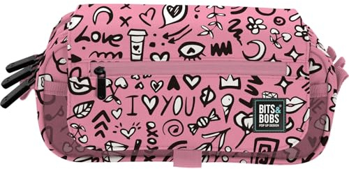 Grafoplas - Estuche Escolar Tres Compartimentos con Solapa, bits&Bobs I Love You, 23x10x10 cm, Organizador para Material Escolar, Gran Capacidad
