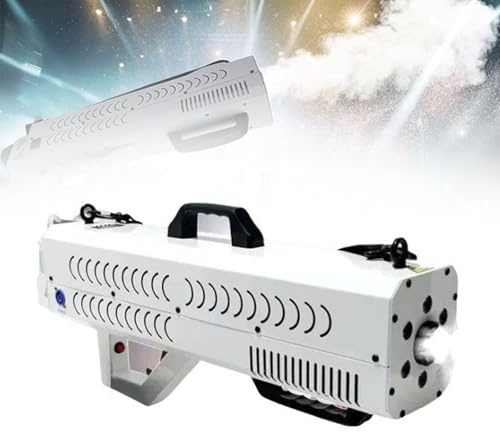 Pistolet à fumée for fêtes,machine à brouillard portable 1500 W, portée de jet de 6 à 8 mètres, avec lumières, bande, canon for spectacle en discothèque, for fêtes, événements DJ(White)