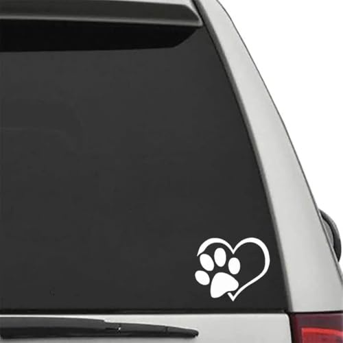 2 Stück Hund Pfote & Herz Auto Aufkleber – Hundepfote Sticker fürs Auto, wetterfest & selbstklebend(Weiß)