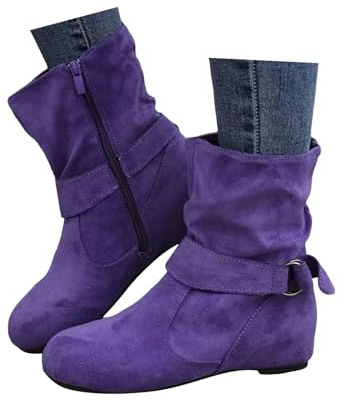 Botas de tobillo para mujer, de ajuste ancho, a media pantorrilla, a la moda, holgadas, fruncidas, de gamuza, puntera redonda, sin cordones, botines casuales de invierno, Blue, 38 EU