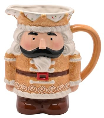 Widdop Santa & Friends Carafe en céramique Casse-noisette en forme de pain d'épices – Grand pichet de service festif de Noël – Ustensiles de cuisine décoratifs en céramique