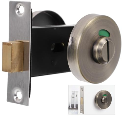 Ciieeo Stainless Steel Bathroom Occupied Indicator Lock Bronze Door Knob Toilet Door Lock No-Key Shower Stall Latch for RV and Commercial Use