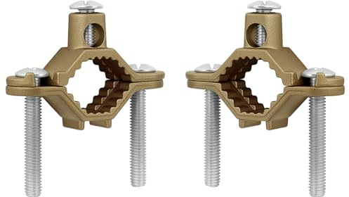 Copper Ground Clamp Set, Includes 2 Pipe/Conduit Clamps (1/2”–1”), for Ground Wire, Rebar & Water Pipe Connections