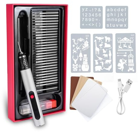 Elektrisches Graviergerät für Glas & Holz, Glasgravur Set zum Gläser Gravieren, Mini Fräser Gravurset mit 30 Bits, 3-Stufen Drehzahl, 10W Gravierstift für DIY & Handwerk, Schwarz