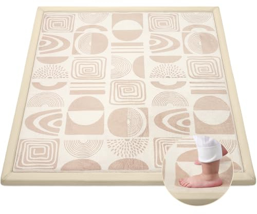 Alfombra Colchoneta Bebe Suelo Acolchada, 127x127x3cm Tapete Actividades de Juegos Plegable para Bebe Niños Infantiles, Superficie de franela Suave con Base Antideslizante Motivos Geométricos Marrones