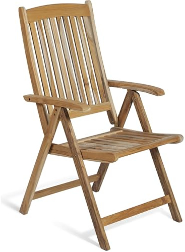 DELUKE Gartenstuhl LENNAR Teak 5-Fach verstellbar - Teak, Teakbraun | Hochlehner Wetterfest Terrassenstuhl Outdoor Essstühle
