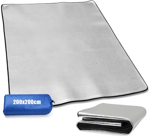 Alu Isoliermatte, 200x200cm Isomatte Schaummatten für Camping, Faltbare Isolierdecke Zeltmatte Bodenmatte Thermomatte Thermodecke Matte aus Aluminiumfolie und EPE