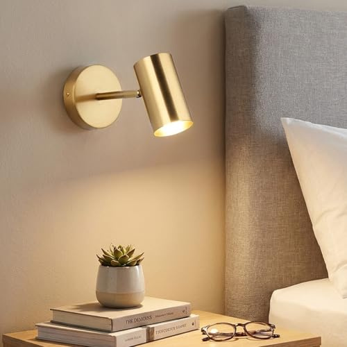 Alpinaluz Aplique de Pared Interior Orientable Dorado con Casquillo E27 G45, Diseño Moderno en Acero Brillante, Lámpara Ajustable Cilíndrica para Lectura, Dormitorio, Salón y Pasillo