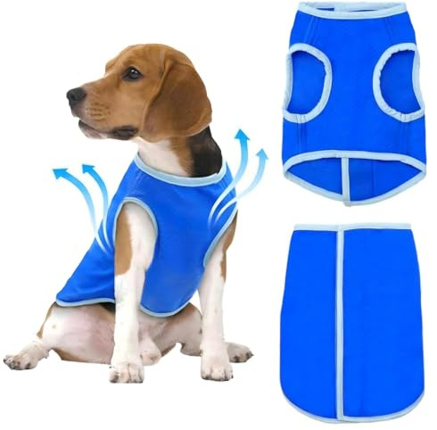 Dog Cooling Vest Breathable and Comfortable Cool Coat for Dogs Sun Protection Clothes for Dogs (Blue-A, L)