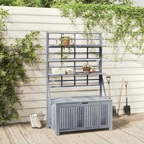 Augerqir Caja de jardín de madera maciza de acacia con enrejado, 99 x 55 x 160 cm, con 4 estantes, soporte para enredaderas y espacio de almacenamiento para balcón y terraza, resistente a la
