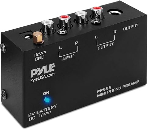 Pyle preamplificador phono, Estereo, Entrada RCA, Salida RCA, Operacion de bajo ruido, Bateria de 9V