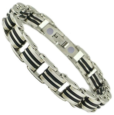 Armband Silber schwarz Energetix 4you 2140 Magnetic Monili Magnet Größe Edelstahl XL/XXL (ca. 22 cm)
