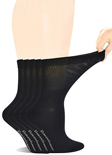 Yomandamor Women's 5 Pairs Seamless Dress/Diabetic Crew Socks with Non-Binding Top, L size