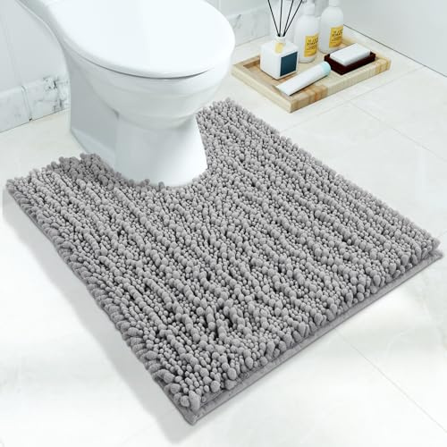Yimobra Toilet Rug U Shaped Washable 24x20 Inch - Ultra Soft Absorbent Chenille Bath Rugs for Toilet, Quick Dry & Machine Washable, Non Slip Contour Bathroom Mat, Gray