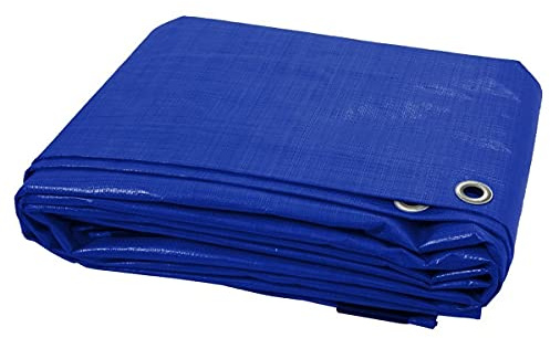5 x 5 m Blue Tarpaulin Waterproof Tarp Sheet Cover, Groundsheet - Waterproof, Weatherproof, Frost-Resistant, UV Protection, Universal, Multipurpose, Reinforced Eyelets