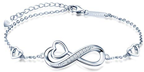 MicLee Damen Unendlichkeit Symbol Herz Armband 925 Sterling Silber Zirkonia Armkette Verstellbar Charm Armreif mit Geschenkbeutel