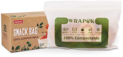 WRAPOK Lot de 100 petits sacs à goûter 100 % compostables biodégradables pour sandwichs et biscuits, 16 x 10 cm