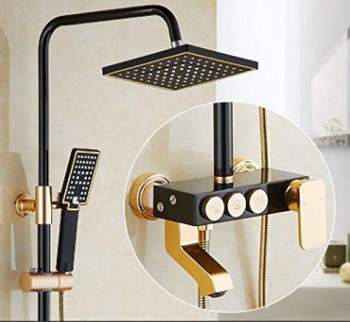 Luxus-Duschset Gold und Schwarz Badarmaturen Badarmaturen Duscharmatur Säule Schwarz Duschpaneel Niederschlag Raum Aluminium