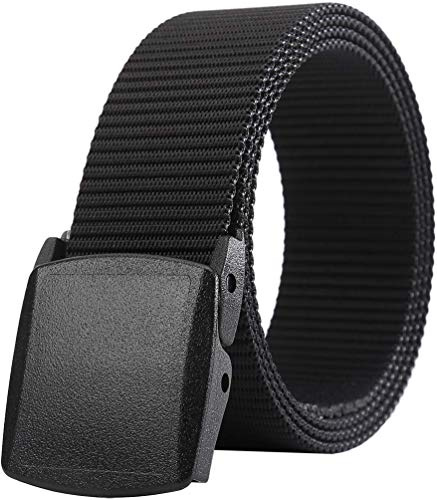 LionVII Plastic Belts for Mens Canvas Web Belt Plastic Buckle for Work Travel (Black)