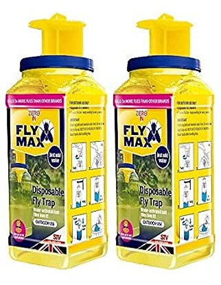 Zero In Ready Baited Disposable Fly Trap - Single-Use Water-Activated Fly Catcher - 4-Week Protection, Easy Setup & Disposal with Hang-Tab - Attracts Flies Up to 10 Metres - Twin-pack