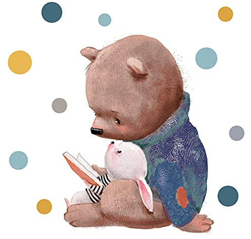 Little Deco Wandtattoo Kinderzimmer Junge Deko Bär mit Hase Wandsticker Babyzimmer Tiere Wandaufkleber Punkte Wanddeko Mädchen Sticker Aufkleber Geschenk Idee DL665-1