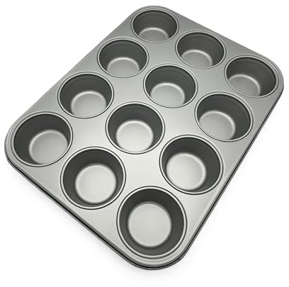 TIJAR® 12 Cup Muffin Tray, Strong Durable Non Stick Baking Tray, 12 Deep Cups Oven Baking Muffin Cakes (12 Cup Muffin Tray)